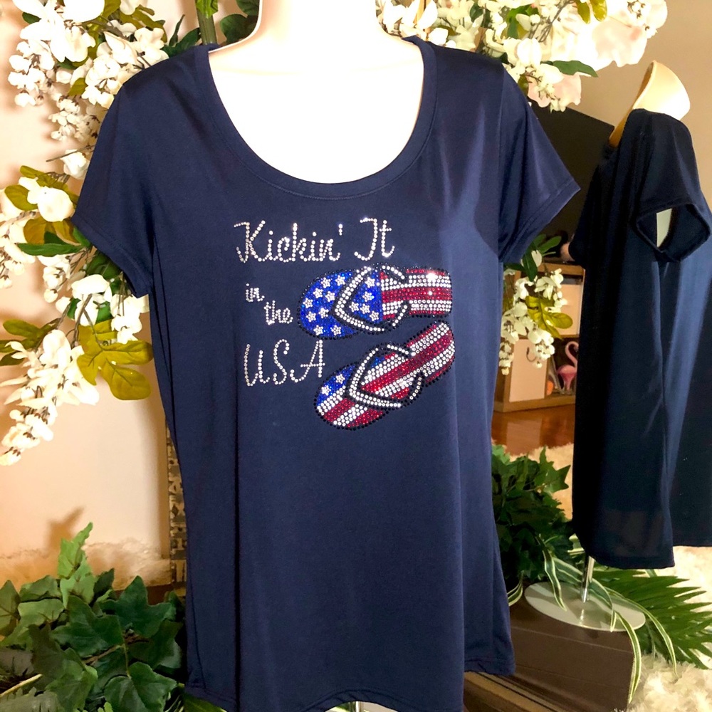 Bling Rhinestone Navy T-shirt - USA